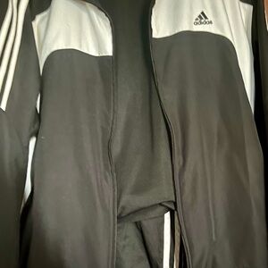 Adidas Men's Black & White 3 Piece 3 Stripe Track Suit. Pants,SS Shirts, Jacket